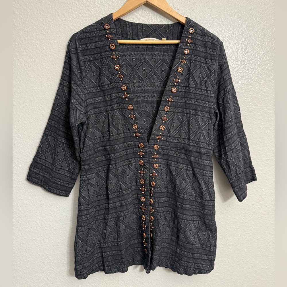 Soft surroundings Beatrice Topper Tribal beaded Trim Cardigan - Picture 2 of 9